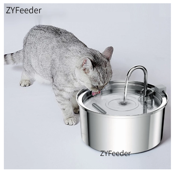 ATMZIQXR Stainless Steel 고양이 급수기, 2.6L 자동 반려동물 음수대, 4-Stage 여과 시스템, Ultra-quiet 펌프