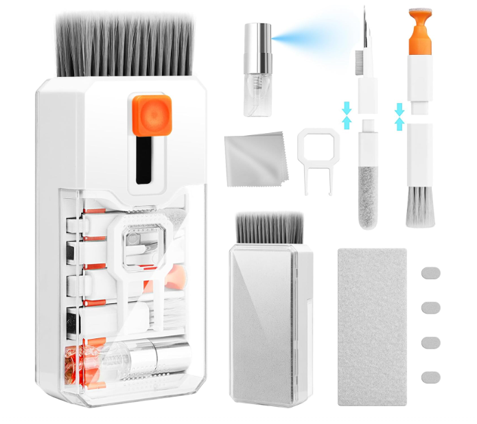 Ordilend 키보드 클리너 및 노트북 청소 키트, 컴퓨터 PC용 All-in-1 | 전자기기 정밀 청소용 재사용 브러시 도구, Screen-Safe 스프레이, iPhone iPad Macbook Airpod 카메라 및 게이밍 액세서리용