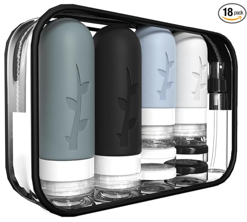 18-Pack TSA Approved 실리콘 여행용 보틀 – Leak-Proof 샴푸, 컨디셔너 및 로션용 리필형 세면용기