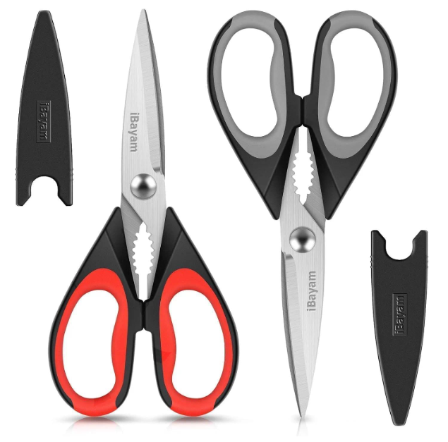 iBayam Heavy Duty 주방 가위 세트 – 2-Pack 다용도 스테인리스 스틸 Kitchen Shears, 보호 커버 포함