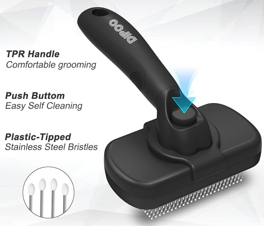 Dipoo Self-Cleaning 반려동물 그루밍 브러시 – 강아지, 고양이 및 새끼 반려동물을 위한 부드러운 디셰딩 도구