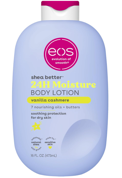 eos Shea Better 바디 로션 Vanilla Cashmere, 24-Hour 수분 케어, 가볍고 Non-Greasy, 천연 시어, 비건, 바닐라 바디 로션, 16 fl oz