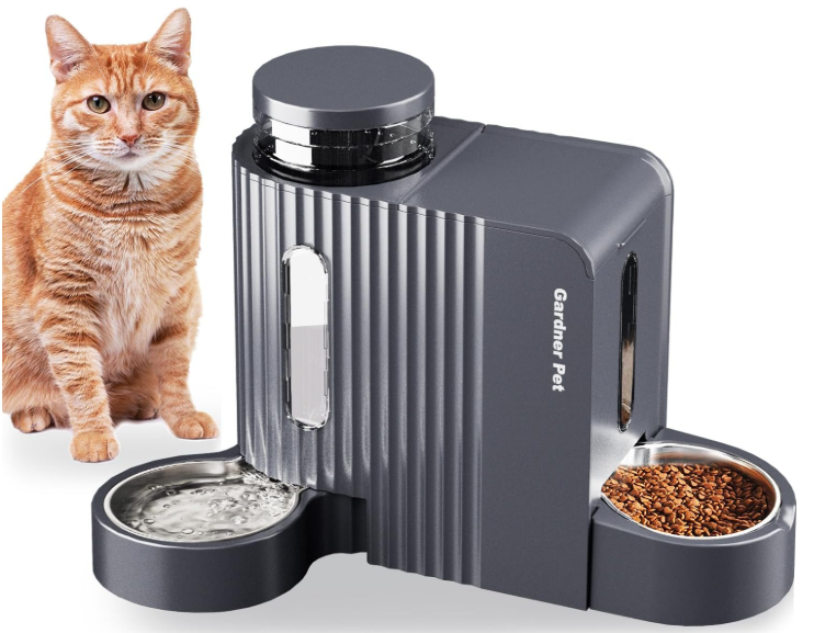 Gardner Pet 2-in-1 자동 중력식 반려동물 급식기 & 물 디스펜서 – 고용량 스테인리스 스틸 사료 & 물 스테이션, 고양이 및 소형견용