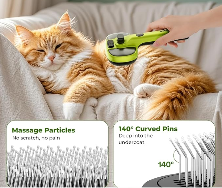 Pecute Self-Cleaning 스팀 반려동물 브러시 – 반려견과 반려묘를 위한 부드러운 털갈이 케어 브러시, 쿨 미스트 기능