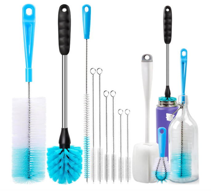 Holikme Bottle Brush Cleaning Set – 물병, 빨대 및 튜브용 long-handle 세척 브러시 세트, 물병·유리 제품 및 좁은 입구 용기용